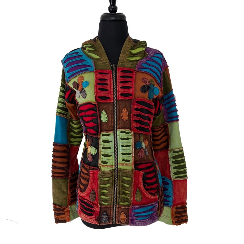 Artsy Multi-Coloured Patchwork Jacket With Embroi… - image 2
